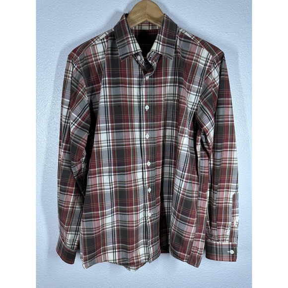 Eddie Bauer Other - Eddie Bauer Shirt Mens Small Red Brown Plaid Button Front Long Sleeve Cotton